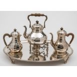 A George V silver four - piece part tea and coffee service, maker Mappin & Webb, London,