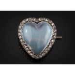 A late 19th century moonstone and diamond heart-shaped brooch: with central heart-shaped moonstone