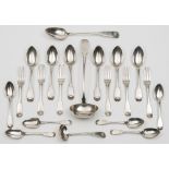 A George IV Scottish silver fiddle and shell pattern part flatware service, maker Andrew Wilkie,