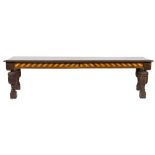 An antique oak and inlaid refectory table:, the rectangular top with a moulded edge,