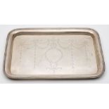 A George V silver tray, maker unknown, Chester, 1916: of rectangular outline with ribbon,