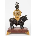 A French bronze and ormolu mantel clock in the form of a bull: the eight-day duration movement