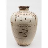 A large Chinese Cizhou-style vase: of baluster form with short cylindrical neck,