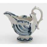 A Derby blue and white dolphin ewer creamboat: moulded and painted with shells and foliage,