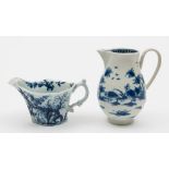 An early Worcester blue and white creamboat and a Worcester 'sparrow-beak' jug: the creamboat of