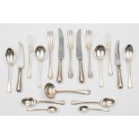 An Elizabeth II silver Hanoverian and feather pattern part flatware service,