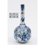 A large Chinese blue and white bottle vase: painted with mothers and their children in fenced