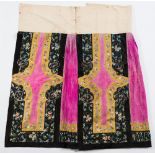 A Chinese embroidered silk skirt: the panels embroidered with fish,