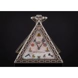 A Masonic silver-cased triangular pocket watch: the rectangular mother of pearl dial with