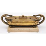 A 19th century French gilt brass desk stand: of barge shaped outline,