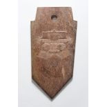 A Chinese hardstone archaistic ceremonial blade: carved to one side with a taotie mask,