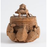 A Japanese carved wood Tonkotsu ( tobacco box): in the form of a basket with turtles climbing up