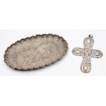 A Continental silver pin tray: of oval outline,