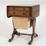 A Regency rosewood and crossbanded drop flap combined writing and work table:,