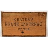 A case of Chateau Brane Cantenac 1967:, OWC, stenciled 'Shoreham' to side of case.
