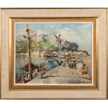 * Felice Giordano [1880-1964]- The Harbour, Capri:- signed oil on canvas 39 x 49cm.