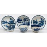 A group of Caughley and Liverpool porcelain: comprising a Caughley tea bowl and saucer painted in