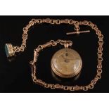 An early 19th century keywound openface pocket watch: with winding through the gold circular dial,