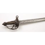 A 17th century Cavalry officer's sword:, the double edged blade stamped 'RAR' to one side,