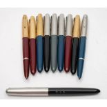 Ten Parker '51' fountain pens:, including four examples with rolled gold caps,
