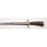 A 19th century Continental silver hilt hunting sword: the straight single edged flat back blade