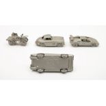 A collection of fifty pewter scale model cars by Franklin Mint, together with a display cabinet,