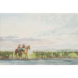 D M Dent [20th Century]- Morning Gallops:- signed, watercolour, 26 x 39cm,