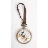 An Ingersoll nickel plated Mickey Mouse open face pocket watch:,