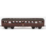 A good scratch built First Class passenger carriage in LMS livery:,gold coach lines on maroon body,