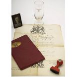 A Third Reich period drinking glass and document holder:,