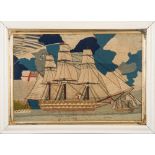 A 19th century sailors woolwork of a frigate:,