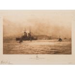 William Lionel Wyllie (1851-1931) HMS Swiftsure 1906-1908:- print signed by the artist to lower
