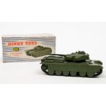 A Dinky Military 651 Centurion Tank:, in green with black rubber tracks and flag decals,