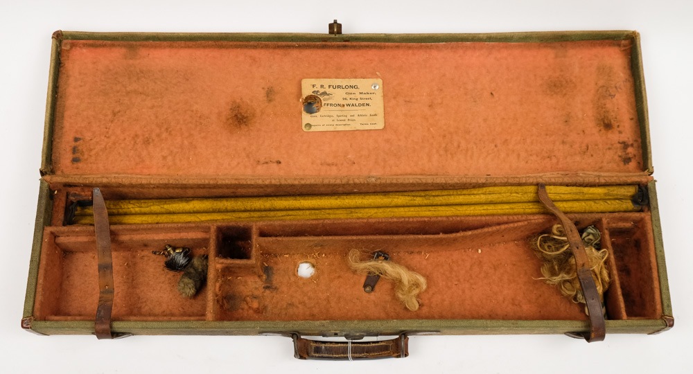 A leather and canvas gun case by F R Furlong, Saffron Waldron:,