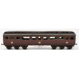 A good scratch built dining carriage in LMS livery:,gold coach lines on maroon body,