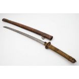 A WWII period Japanese Katana:, the blade with single hamon line and brass habaki,