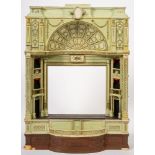 A Victorian style model of a theatrical stage: painted light green with balconies to either side,