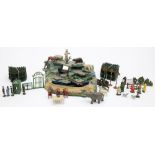 A collection of Britains Zoo figures and animals:, including Polar bear, Llama, elephant and camels,