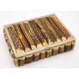 An antler mounted cigar box:, the silver plated framed lid enclosing a cedar lined interior,