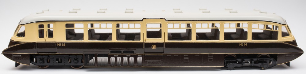 A good 3-inch gauge GWR single unit diesel rail car No 14:,