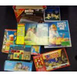 A collection of toys: including Brio, Petite 600 typewriter, Postman Pat, Picnic set etc.