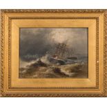 Manner of George Gregory [1849-1938]- Steamship in a Storm:- oil on board 17 x 23cm.