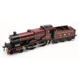 Hornby No 2 Special 4-4-0 clockwork locomotive No 1185 with six wheel tender: in LMS livery