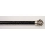 An early 20th century silver mounted ebonised walking cane:,