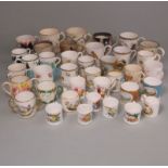 Thirty eight English and Continental porcelain small and miniature mugs and some tygs: decorated