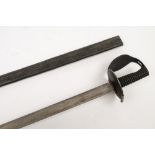 A reproduction cutlass and scabbard in the Victorian-style:, blade length 73cm long.