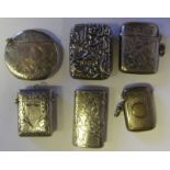 Six silver vesta cases: various makers and dates, total weight of silver 3.13ozs.