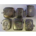 Six silver vesta cases, various makers and dates: total weight of silver 6.10ozs.