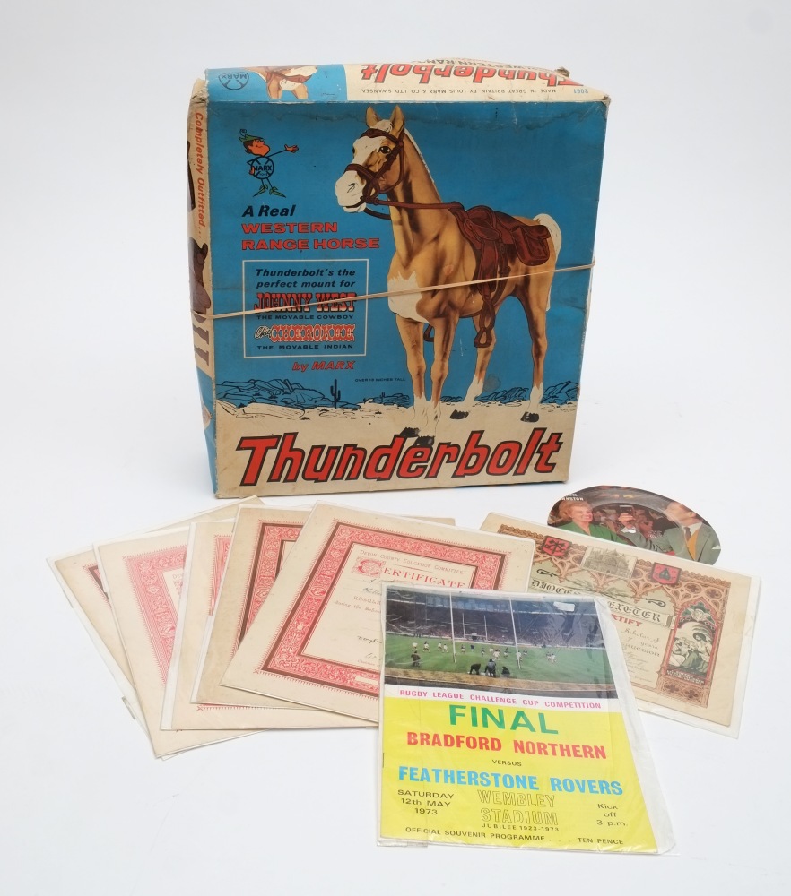 Marx Toys, 'Thunderbolt' a plastic horse for Johnny West the Movable Cowboy: boxed,