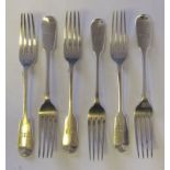 A set of five Victorian provincial silver fiddle pattern dessert forks, maker Josiah Williams & Co,